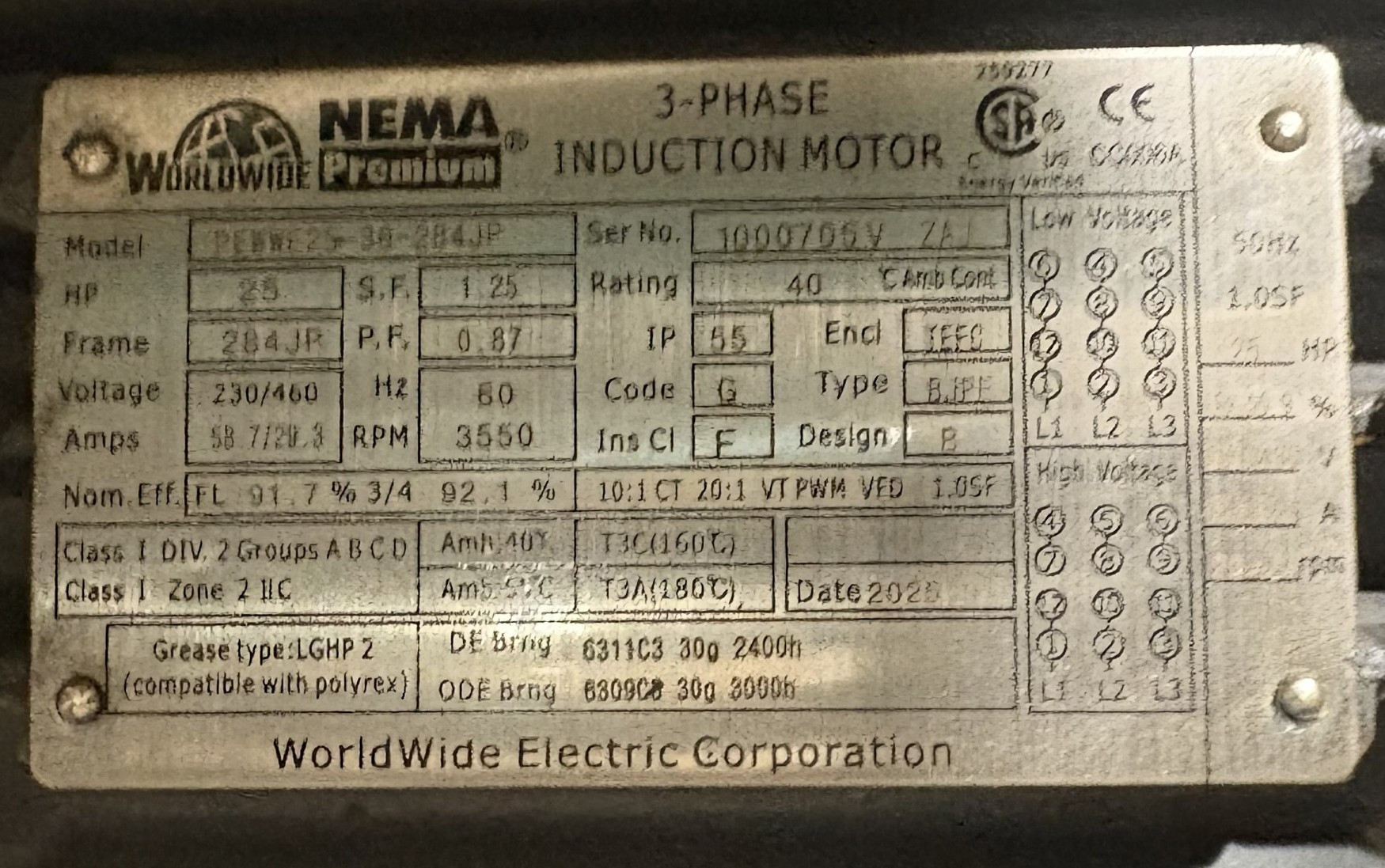 WorldWide Electric Corporation Motor